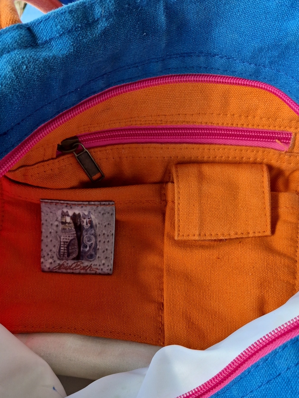 LAUREL BURCH 🍎 large cotton canvas tote 🍎 VINTAGE beaded Polynesean Face - Picture 8 of 10